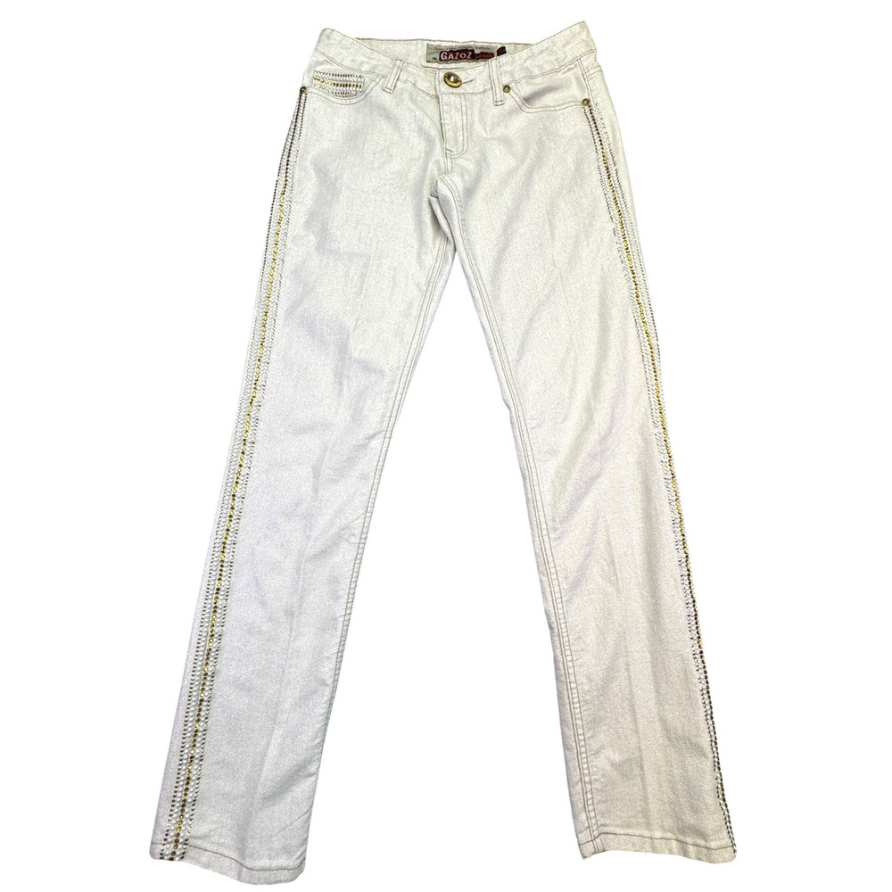 Gazoz Jeans Women's Size 27 White Sparkle Embellished Straight‎ Leg Pants Size 7